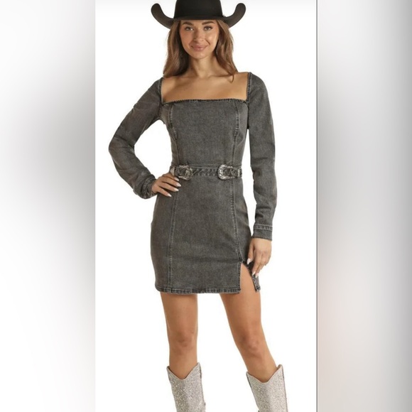 Rock&Roll Denim Charcoal Black Denim Dress with Stretch Women’s XL NWT - Picture 2 of 10